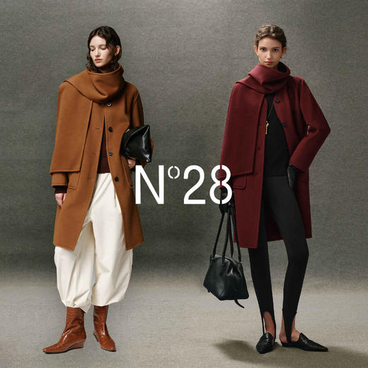 N°28 山羊绒呢大衣女秋冬中长款带围巾设计毛呢外套8855A1D697  商品图4