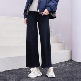 半身缘女裤 冬季长裤棉直筒裤宽松显高牛仔裤254102U10120104