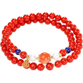 岸纾 天然朱砂南红玛瑙双圈精品手串