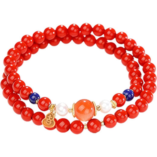 岸纾 天然朱砂南红玛瑙双圈精品手串 商品图0