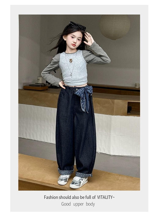 【西蒙日记奥粒绒飘带牛仔裤亲子款SNSDNZK】加绒直筒牛仔裤，粗腿胯宽的终结者真正的不挑腿型！  ❄冬日治愈系单品登场，把温暖与俏皮穿在身上！‼-XMRJ 商品图2