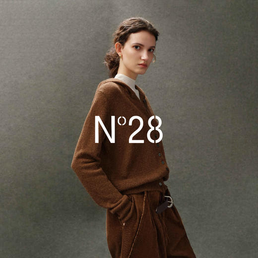 N°28 牦牛绒连帽针织开衫女早秋2025新款宽松慵懒高级感毛衣外套895392M101 商品图1