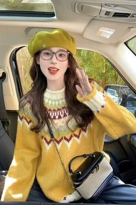 LNNNS 费尔岛提花潮流圆领针织毛衣 21801