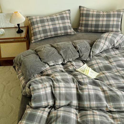 【安妮塔无印色织加绒全棉四件套】每年入冬火爆！永远不够卖的系列 一面全棉色织水洗棉，一面牛奶绒，冬天盖绒面，超级暖！春秋盖棉面，更贴身-BXG 商品图7