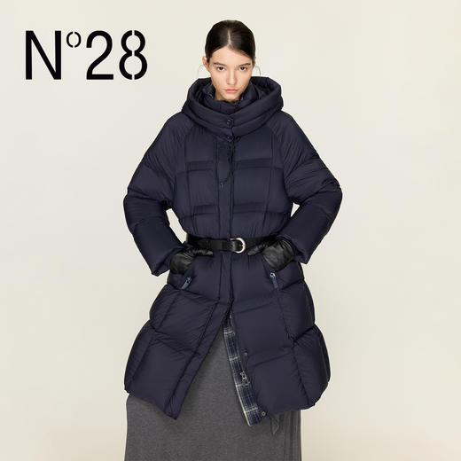 N°28 连帽白鹅绒服女秋冬厚款宽松廓形显瘦休闲过膝长款羽绒外套 8855A1Y256  商品图1