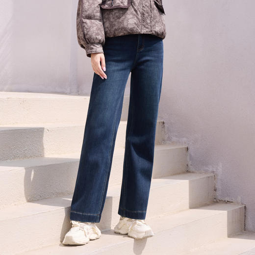 半身缘女裤 冬季长裤棉直筒裤宽松保暖牛仔裤254202U10120103 商品图1