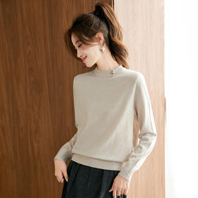 简风半高领套头毛衣，简约百搭修身显瘦针织衫CC8726