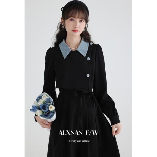 【6折秒杀】鹿向南《蔚蓝夜旅人》法式假两件时尚2025秋季连衣裙女新款长裙子LXN273183 商品图3