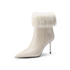 【预售7天】貂毛白色高跟短靴真皮2025年冬季新款毛毛靴子细跟马丁靴S271 商品缩略图3