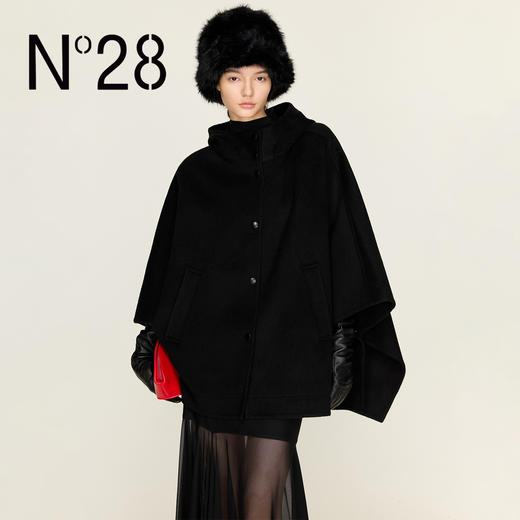 N°28 山羊绒连帽斗篷毛呢外套女秋冬复古宽松显瘦中长款呢子大衣8855A1D597  商品图1