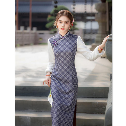 时尚年轻少女款，拼接长袖旗袍GX-12666 商品图3