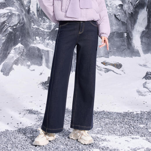 半身缘女裤 冬季棉奥粒绒筒喇宽松显高牛仔裤254202U10120108 商品图1