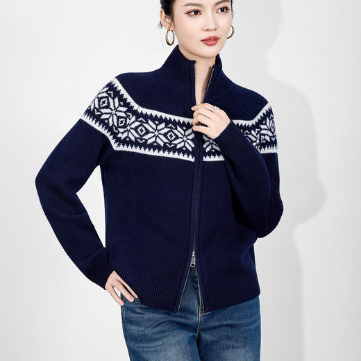 「高货wl」全新升级【铂金会员312/天猫419/差价107】(02015)洛诗琳费尔岛提花毛衣2025秋冬半高领双头拉链针织外套女 商品图3