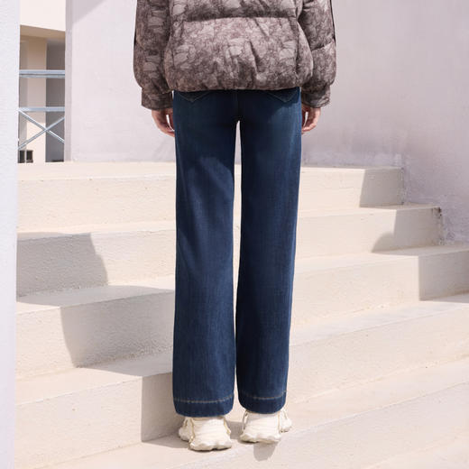 半身缘女裤 冬季长裤棉直筒裤宽松保暖牛仔裤254202U10120103 商品图4