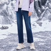 半身缘女裤 冬季棉直筒长裤宽松保暖牛仔裤254102U10120102 商品缩略图1