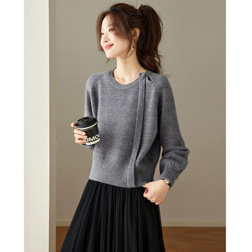 法式飘带针织衫，长袖宽松慵懒风清新打底衫CC-27-25240 商品图3