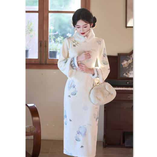 复合提花加绒长款倒大袖旗袍2025冬季新款时尚改良新中式日常旗袍11843 商品图0