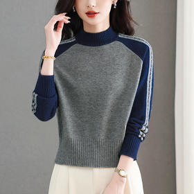 短款洋气大码女装毛衣，高级感拼色打底衫CC-MY-1300