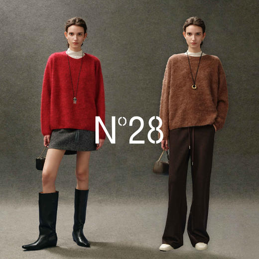 N°28 100%绵羊毛圆领套头毛衣女 2025新款秋季慵懒风针织衫上衣895392M021 商品图1