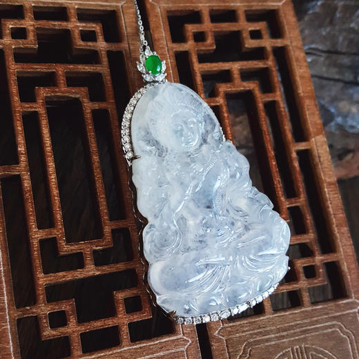 【天然正品】A货翡翠AU750收藏级白金镶钻镶天然细腻冰种白色度母翡翠吊坠项链链长：45CM（长度可调节）女士010725AH38 商品图7