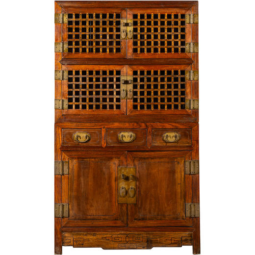 清早期  黄花梨包镶嵌楠木透棂书柜 商品图5