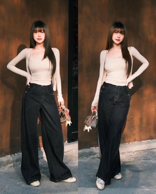 加绒单宁阔腿裤 商品图3