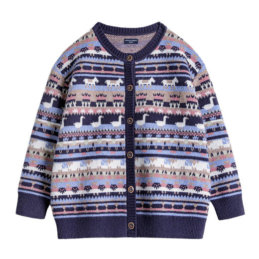 马登动物图案复古宽松加厚费尔岛针织提花毛衣开衫外套上衣女秋冬 商品图4