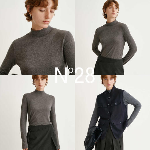 N°28 秋冬莱赛尔羊毛半高领长袖T恤女休闲简约打底衫纯色修身上衣895381T048 商品图4