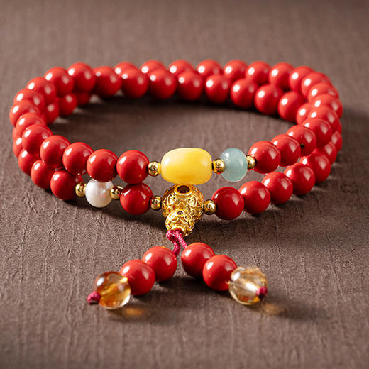 岸纾 福禄双全天然朱砂葫芦精品双圈手串 商品图4