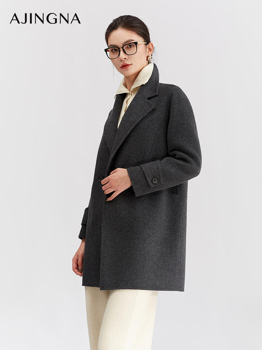 【商场同款】阿菁娜冬季新款细节感双排扣外套牛角扣装饰西装领隐藏式口袋中长款显瘦A30D211027 商品图1