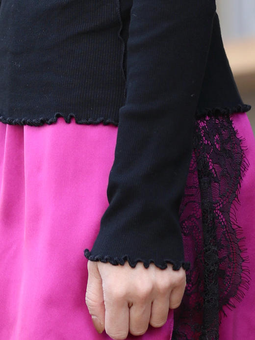 TYNVIE 棉质荷叶边叠穿上衣 - 黑色 商品图8