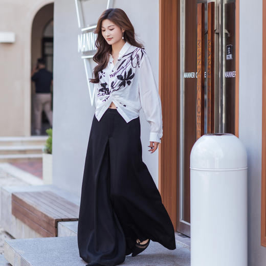 【林栖设计小店】笔墨花事生活在左醋纤阔腿裤垂顺裤裙百搭显瘦2026早春新款花仙子裤子女1961103 商品图0
