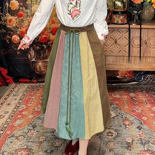 色域漫游民族风拼接半身裙 |现货加急发 商品图0