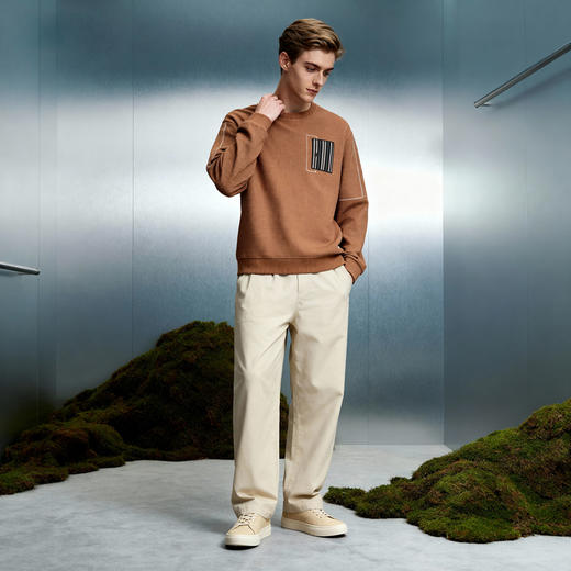 华夫格加绒保暖圆领卫衣 商品图12