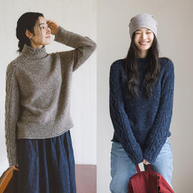 绽放814朵/花絮毛衣·纯羊绒花纱彩点绞花半高领套头毛针织羊绒衫