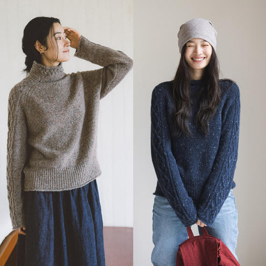 绽放814朵/花絮毛衣·纯羊绒花纱彩点绞花半高领套头毛针织羊绒衫 商品图0