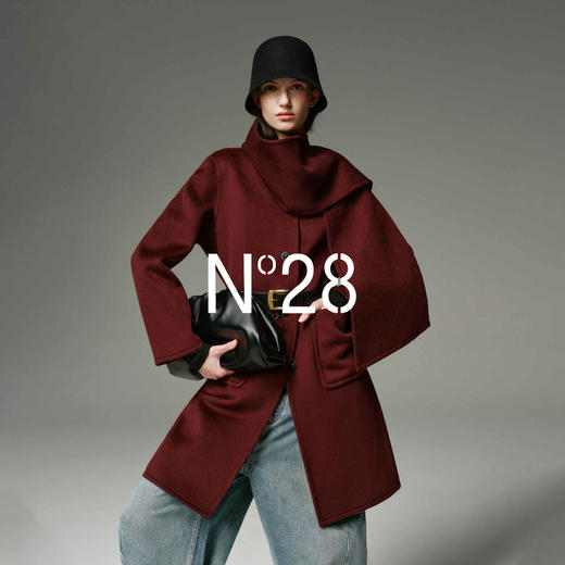 N°28 山羊绒呢大衣女秋冬中长款带围巾设计毛呢外套8855A1D697  商品图2