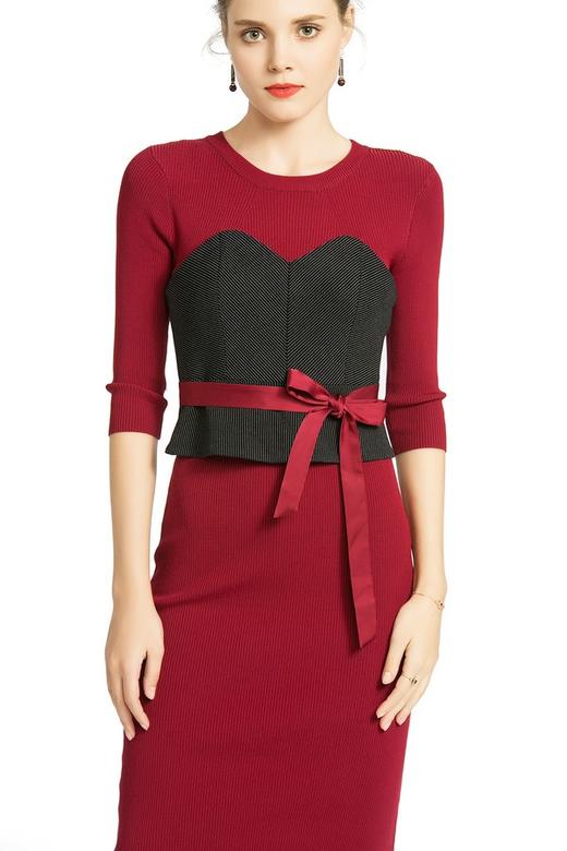 MAXRIENY玛克茜妮 假两件系带修身连衣裙 284 商品图4