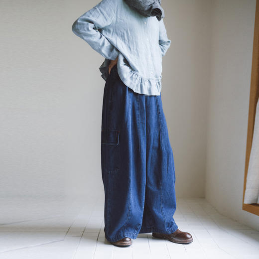绽放798朵/牛仔很忙·立体裁剪半腰松紧气球感牛仔裤复古显瘦长裤 商品图2