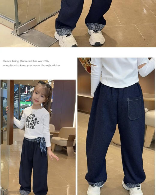 【西蒙日记奥粒绒飘带牛仔裤亲子款SNSDNZK】加绒直筒牛仔裤，粗腿胯宽的终结者真正的不挑腿型！  ❄冬日治愈系单品登场，把温暖与俏皮穿在身上！‼-XMRJ 商品图9