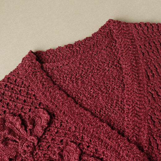 【林栖设计小店】【手工钩花】（预12.7）红色毛织外套镂空肌理2025秋冬新款开衫上衣女G1954271 商品图9