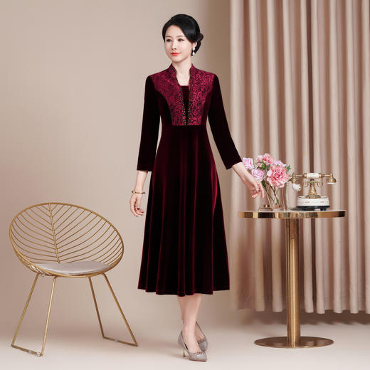高级感旗袍连衣裙婚礼国潮婚宴装妈妈装气质短袖大摆HYX25-282 商品图2