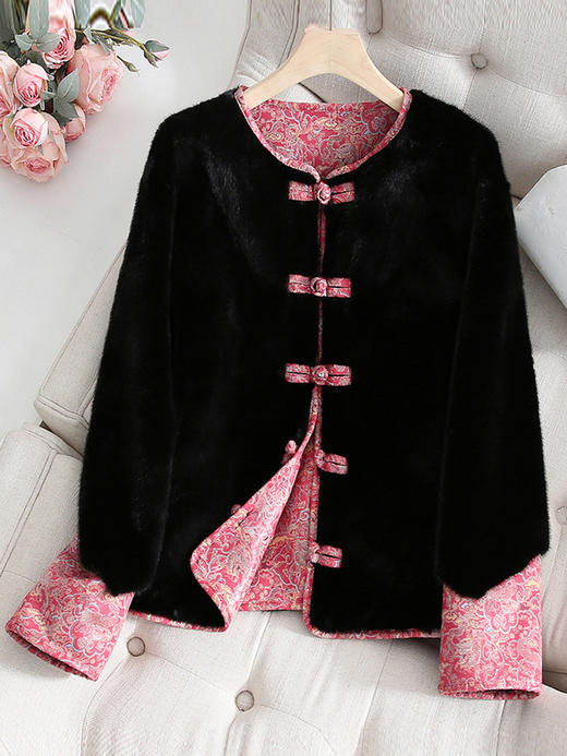 【YW】无忧购新中式国风盘扣皮毛一体妈妈装双面穿皮草复古外套2566#（截单后3-5天发货） 商品图2