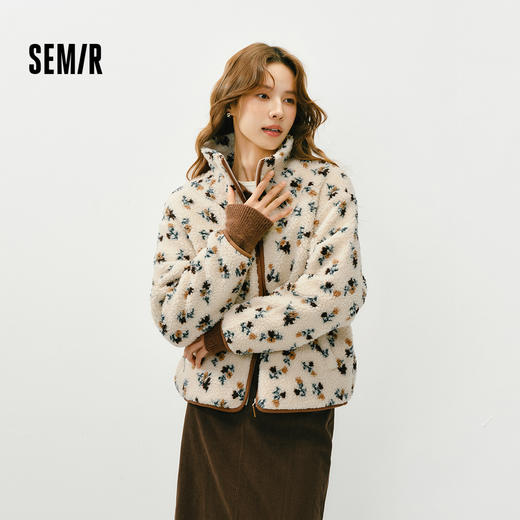 森马外套女冬季仿羊羔毛摇粒绒立领宽松图案2025新款时尚复古夹克 商品图1