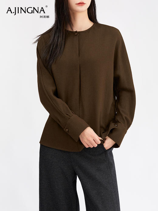 【廓形飒爽】阿菁娜绵羊毛国风圆领宽松衬衫F30D209001 商品图1