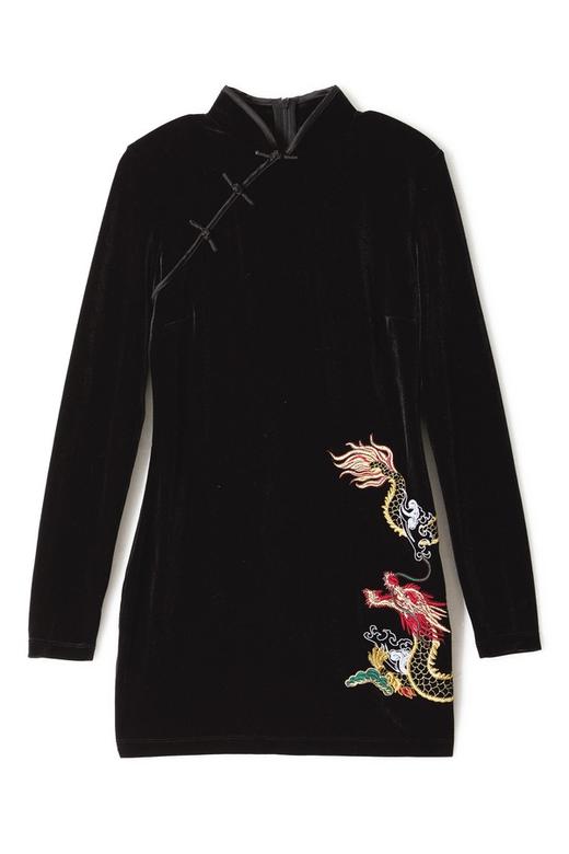 H&M 限量版黑色刺绣旗袍连衣裙 8272 商品图3