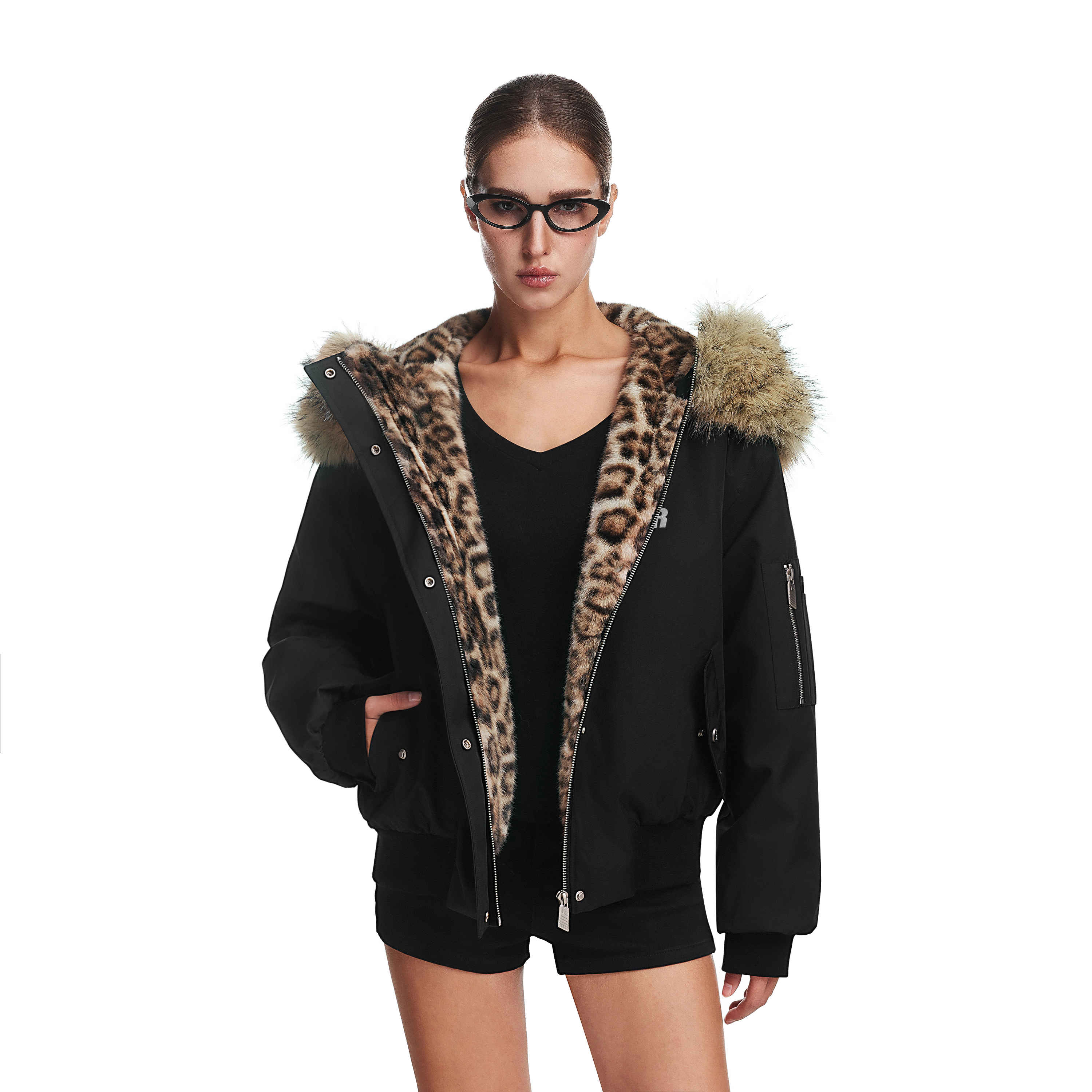 FDR官方店 2025冬季新款厚外套男款豹纹毛领美式连帽保暖棉服女款