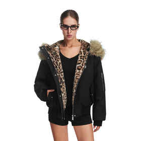 FDR官方店 2025冬季新款厚外套男款豹纹毛领美式连帽保暖棉服女款