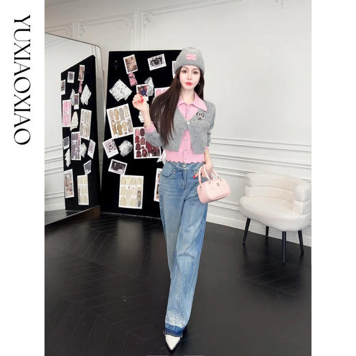 余潇潇【流星步伐】100棉时尚手工编织腰头烫钻直筒宽松牛仔裤 商品图4