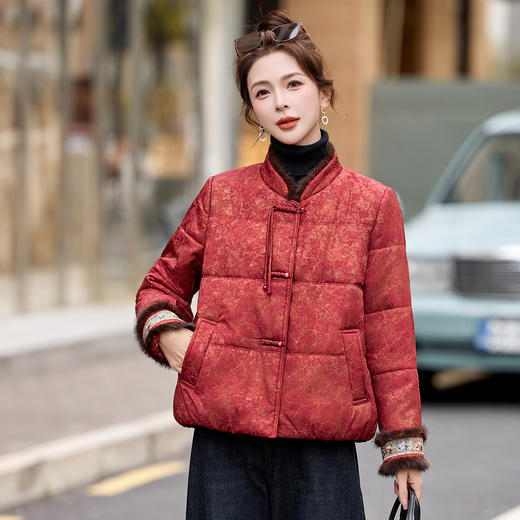 新中式国风红色短棉服，显瘦时尚刺绣年轻妈妈加厚棉袄HR-SHIY2650 商品图1